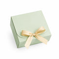 Boîte cadeau 20 x 15 x 8 cm en carton vert pâle à rabat avec ruban décoratif
