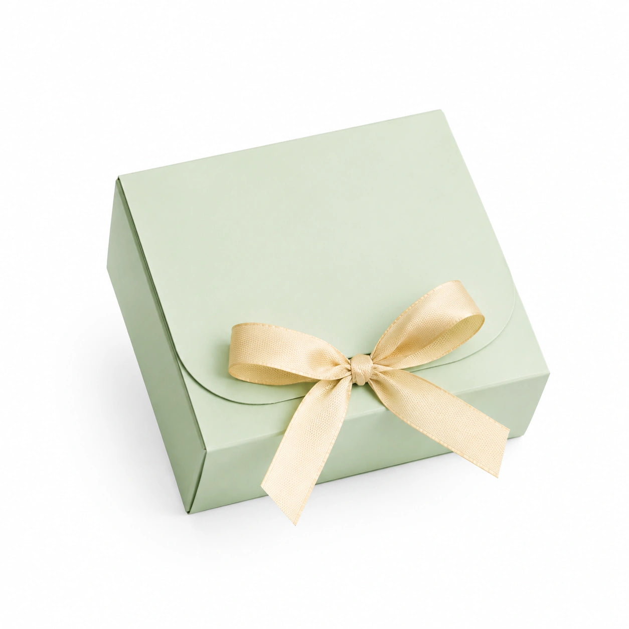Boîte cadeau 20 x 15 x 8 cm en carton vert pâle à rabat avec ruban décoratif