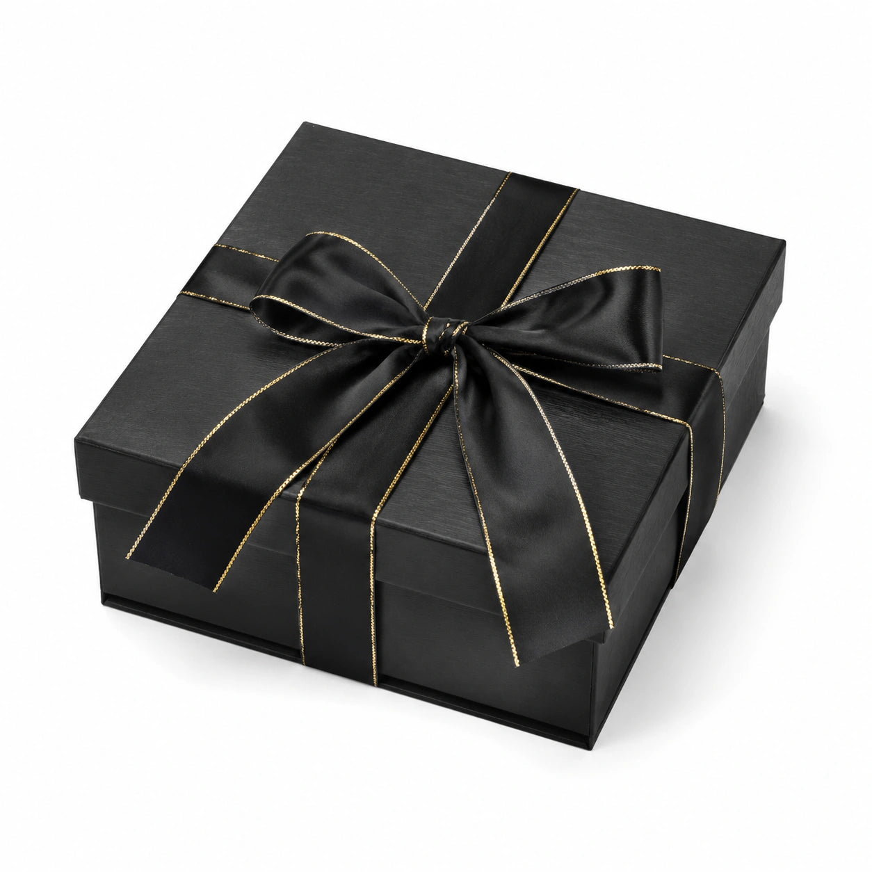 Boîte cadeau carrée 20 x 20 x 8 cm en carton noir avec ruban satin élégant