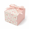 Boîte cadeau 20 x 20 x 20 cm en carton rose à motif floral avec ruban satin pour emballage décoratif