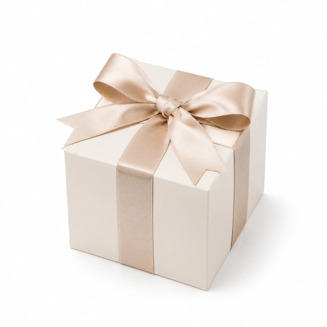 Boîte cadeau carrée 20 x 20 x 20 cm en carton ivoire avec ruban beige - emballage décoratif