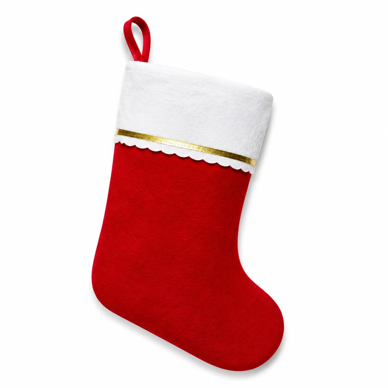 Chaussette de Noël 45 cm en feutre rouge blanc et doré à suspendre