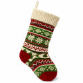 Chaussette de Noël 45 cm en maille rouge verte et crème à suspendre motif jacquard