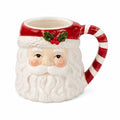 Mug 450 ml 13 cm en céramique rouge et blanc décor en relief poignée rayée