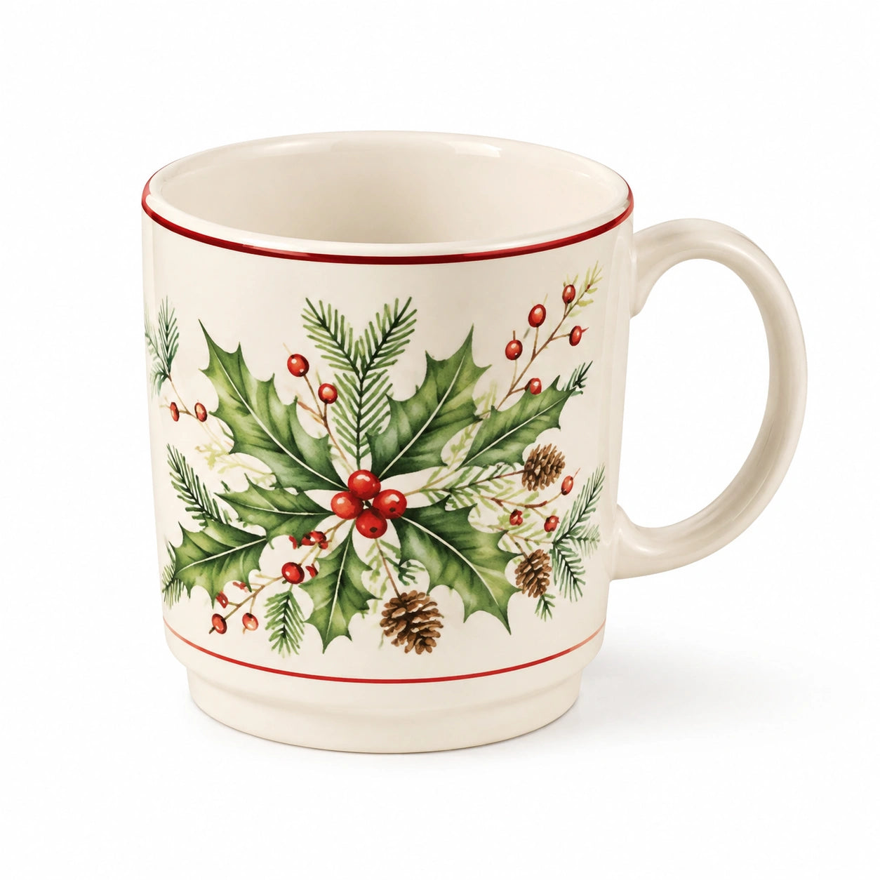 Mug en céramique 0.40 L ivoire à motif végétal avec anse style hivernal