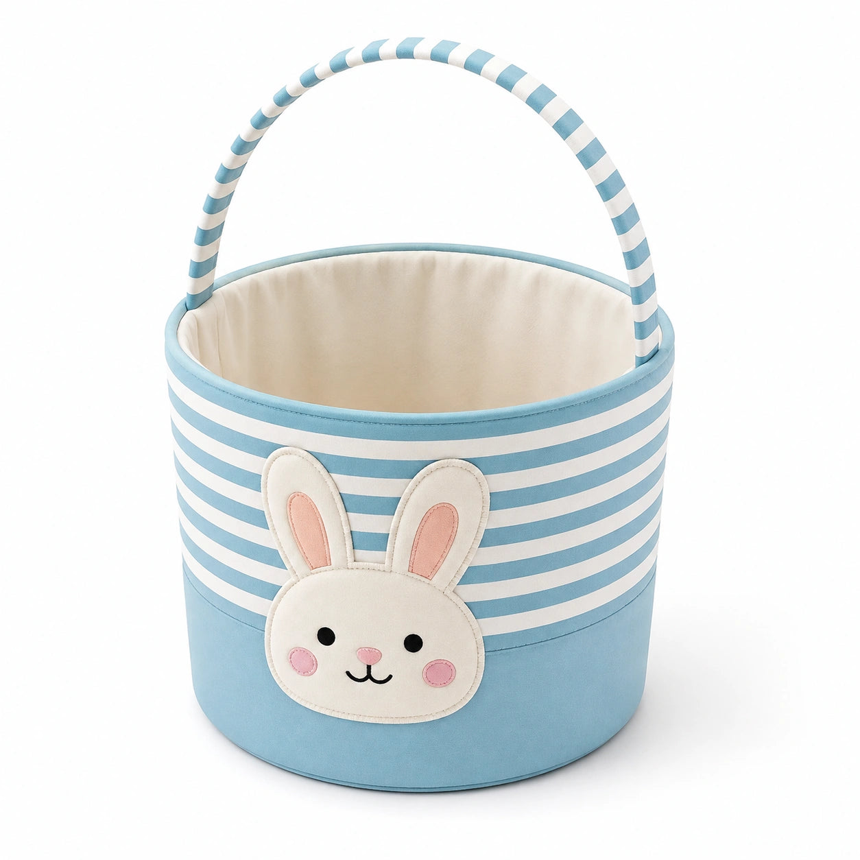 Panier de rangement rond 30 cm en textile bleu blanc à poignée motif lapin