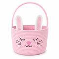 Panier de rangement rond 30 x 25 cm en corde de coton rose style lapin avec poignée