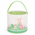 Panier de rangement rond 20 cm en textile blanc et vert avec anse motif lapin