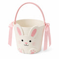 Panier de rangement rond diamètre 25 cm textile blanc rose motif lapin avec anse décorative
