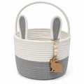 Panier de rangement rond 30 cm en corde textile gris et blanc avec anses style lapin