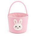 Panier de rangement rond 20 x 18 cm en tissu tressé rose avec lapin style enfant