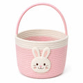 Panier de rangement rond 25 cm en corde de coton rose et blanc avec poignée style lapin