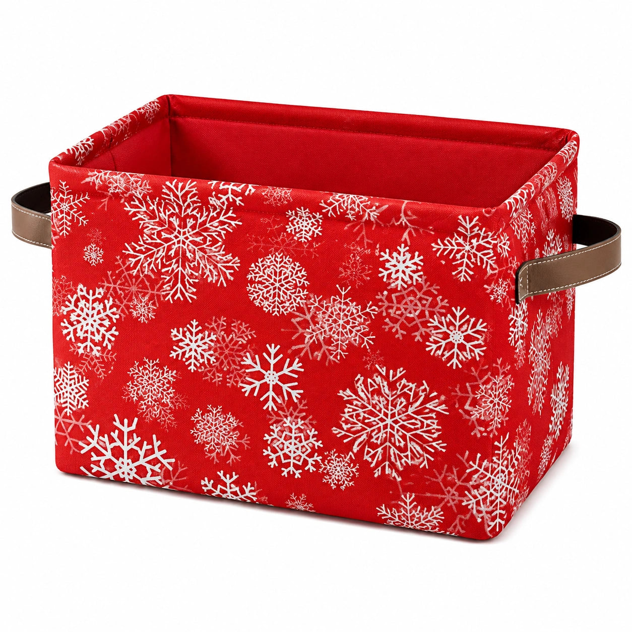 Panier de rangement 33 x 25 x 20 cm en tissu rouge à flocons avec poignées souples