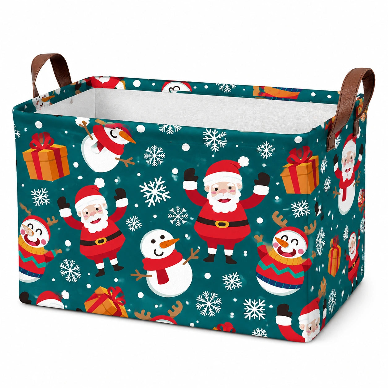 Panier de rangement 38 x 26 x 25 cm en tissu vert à motifs de Noël avec poignées