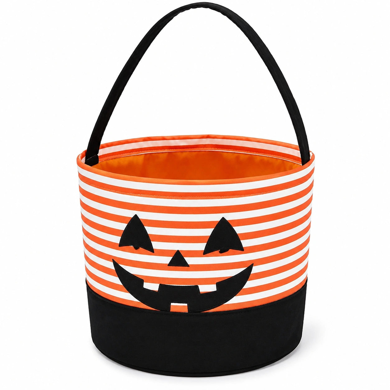Panier de rangement rond 30 x 25 cm en tissu orange blanc à motif citrouille avec anse