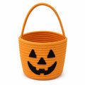 Panier de rangement rond 25 cm en corde textile orange à motif citrouille avec anse