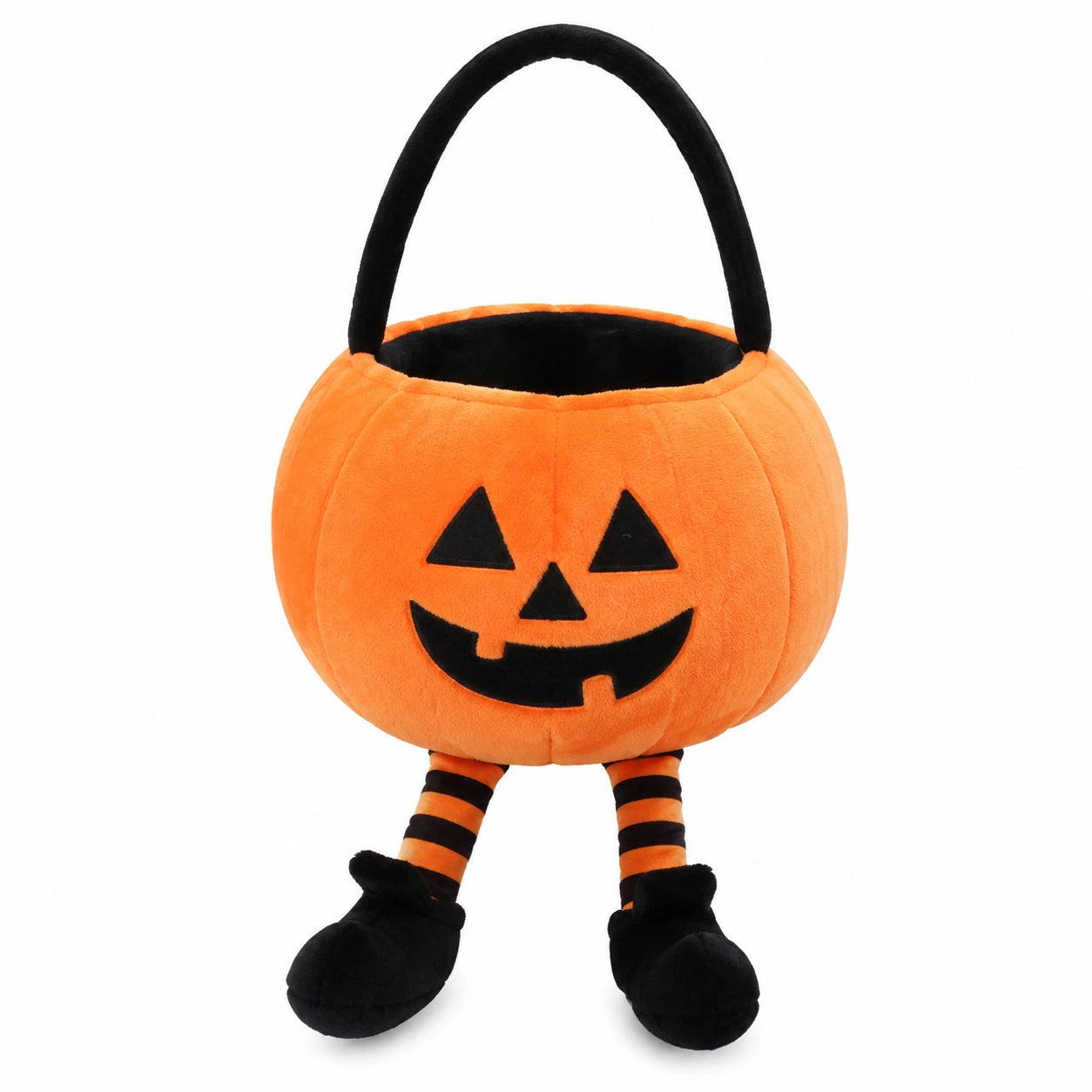 Panier de friandises citrouille 25 cm en polyester orange et noir avec poignée souple