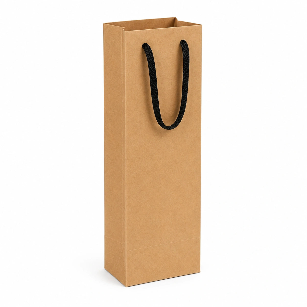 Sac cadeau 12 x 9 x 36 cm en papier kraft marron avec poignées noires pour bouteille style sobre
