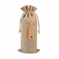 Sac cadeau pour bouteille 15 x 35 cm en jute beige à cordon coulissant style rustique