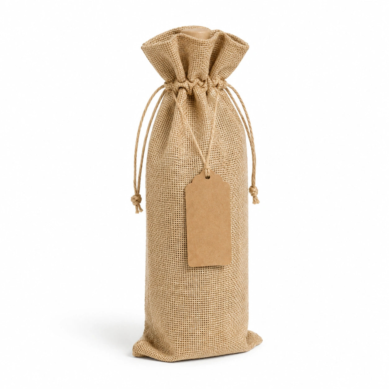 Sac cadeau bouteille 15 x 10 x 35 cm en jute naturel à cordon style rustique