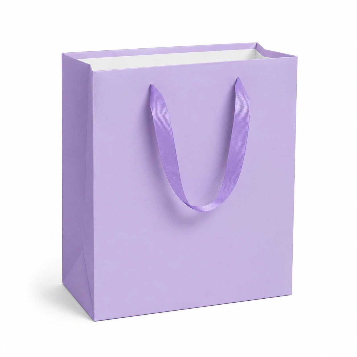 Sac cadeau 26 x 12 x 32 cm en papier violet avec anses ruban style sobre