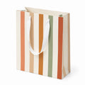 Sac cadeau 26 x 12 x 32 cm en papier cartonné crème orange vert à rayures avec anses ruban