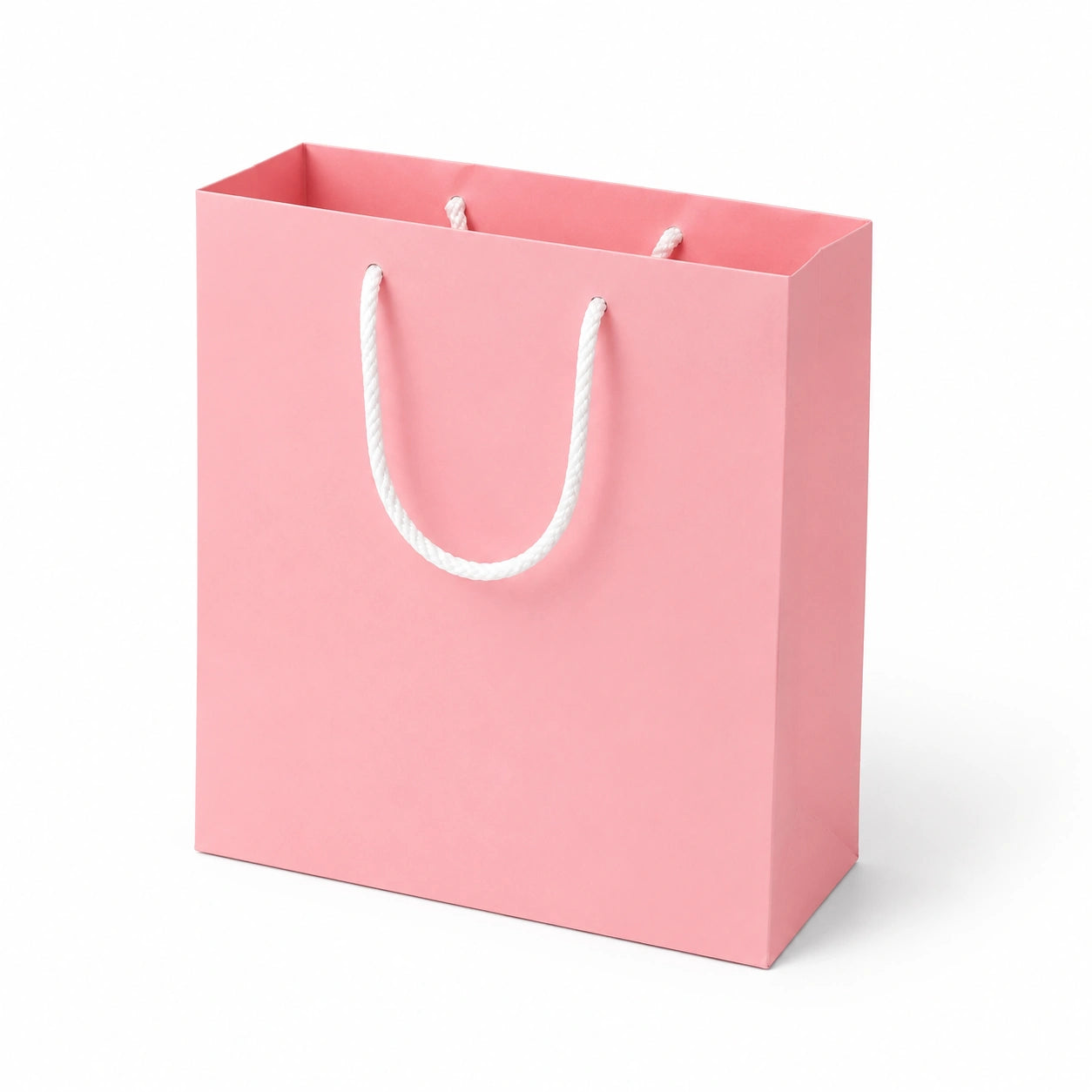 Sac cadeau 18 x 8 x 24 cm en papier cartonné rose avec poignées en corde