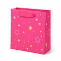 Sac cadeau 30 x 12 x 40 cm en papier cartonné rose à étoiles avec poignées ruban