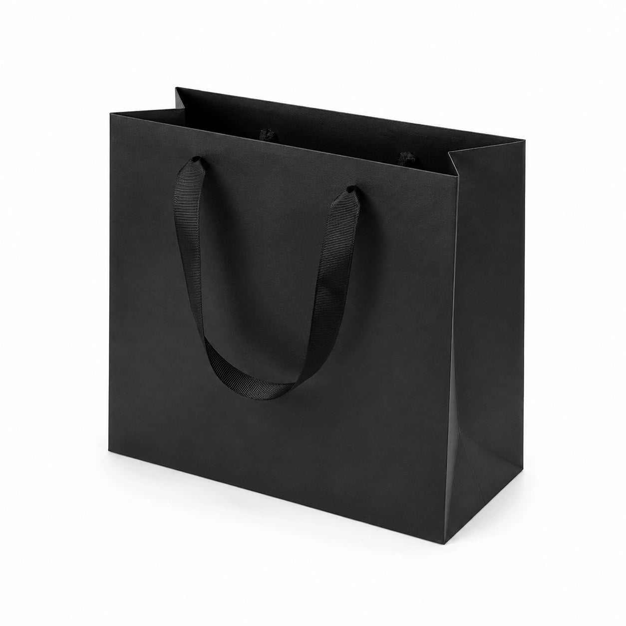 Sac cadeau 30 x 12 x 25 cm en carton noir avec poignées ruban style sobre